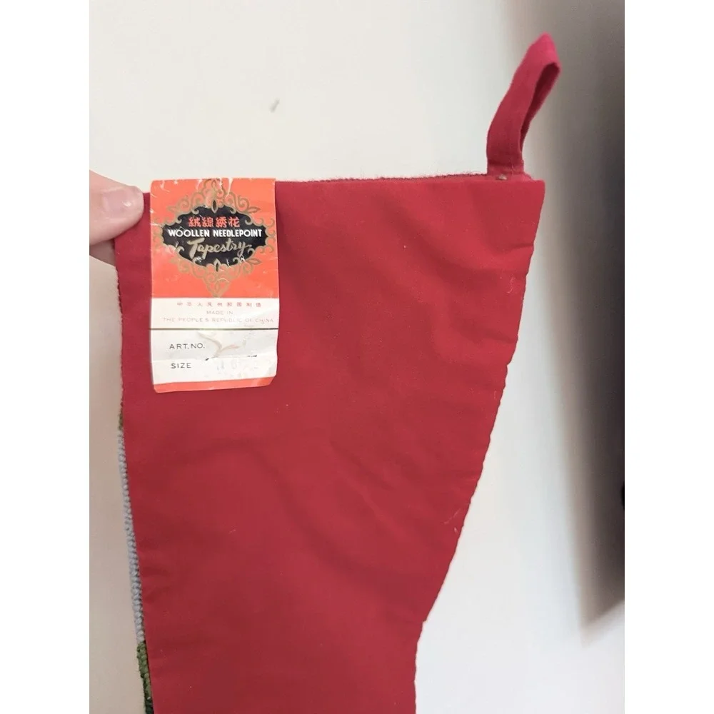 Vintage Noel Christmas Holiday Santa Claus Wool Embroidered Needlepoint Stocking